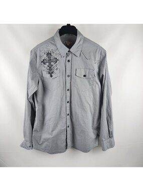 Archaic Shirt Mens Large Button Down Gray Long Sleeve  Logo Design